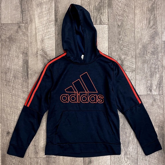 adidas Other - Adidas Kids Navy Blue Red Stripe Logo Pullover Hoodie Sweatshirt L 14/16